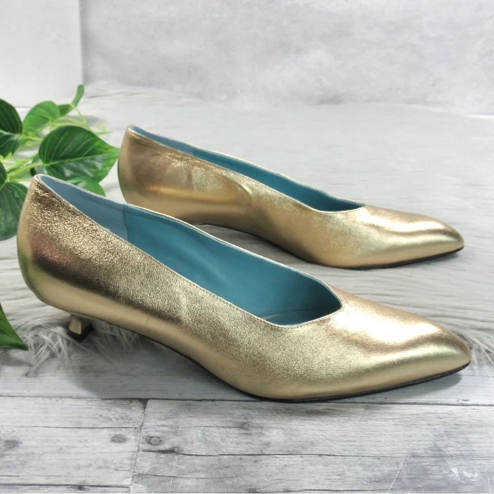 THIERRY RABOTIN Gold Napa Pointed Toe Kitten Heel Pumps Women's 40.5 US Size 10